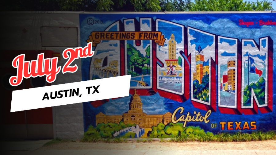 Colorful painted Austin Texas mural.