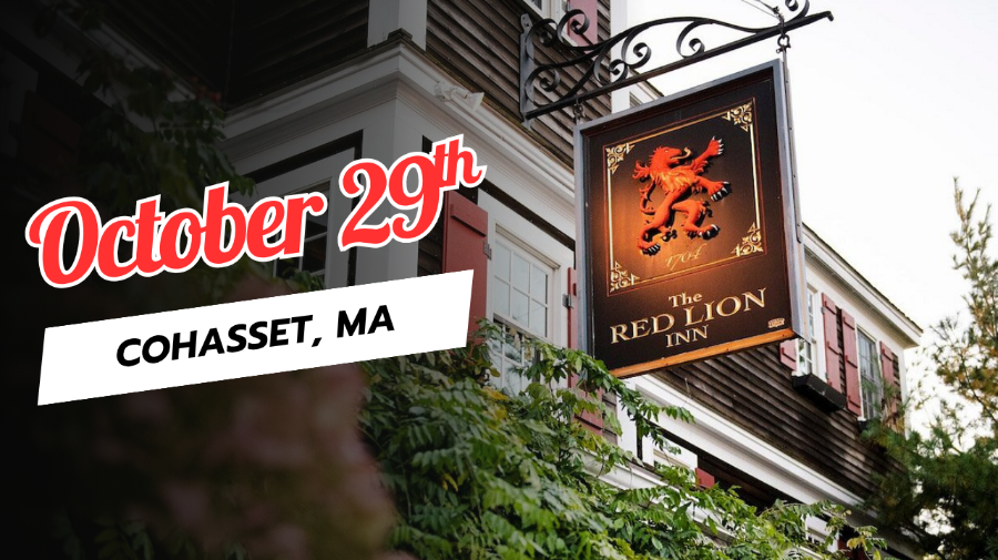 An old wooden sign for the Red Lion Inn.