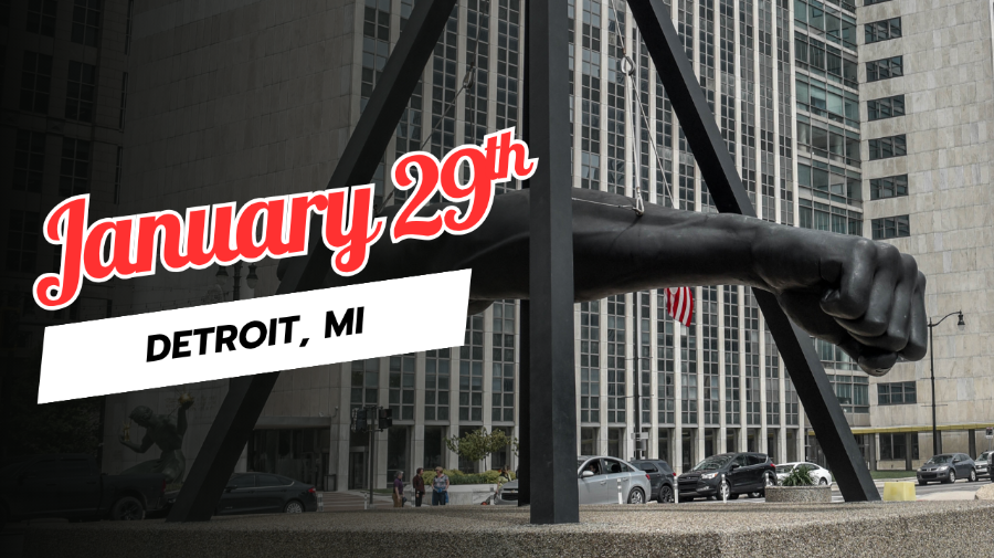 Large Joe Louis first statue in Detroit.